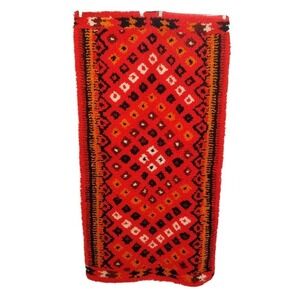 Vintage Mid Century Modern Latch Hook Rug Runner Bright red Geometric 37x51 70's